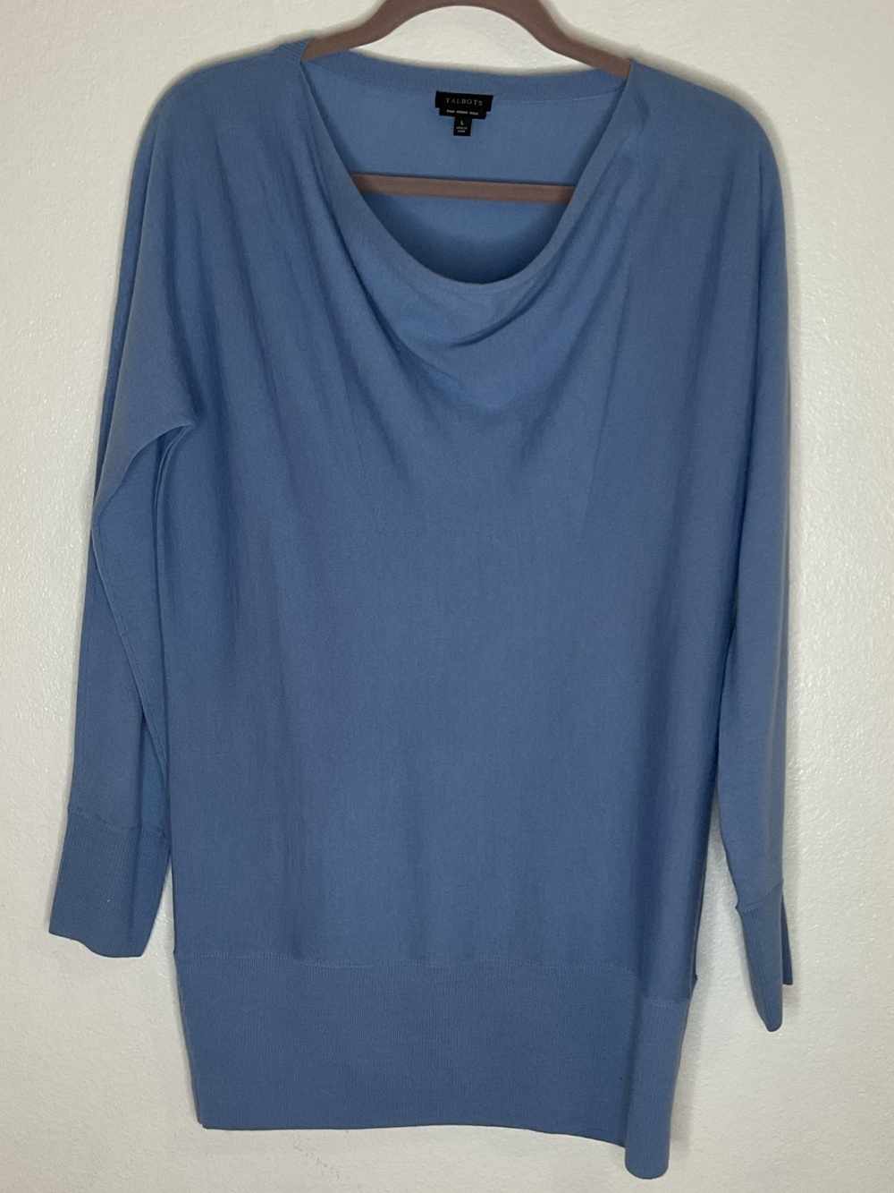 Talbots Merino Wool Blue Drape Neck Sweater